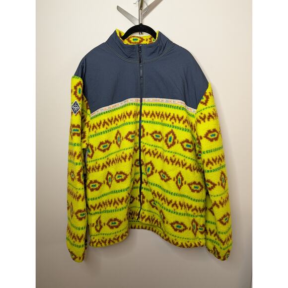 PrAna Men's Hurricane FZ Fleece Jacket Bright Yellow Geometric Size XL - Picture 1 of 12